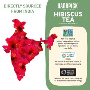 HANDPICK, Hibiscus Tea Bags - 100 Count | Caffeine-Free, Pure Ingredients - Hibiscus Flowers | Brew Hot, Iced Tea or Kombucha Tea | Round Nutritious Herbal Tea Bags