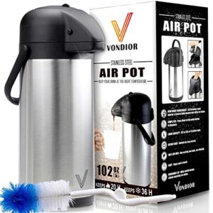 Airpot Coffee Dispenser with Pump - 102 oz Insulated Stainless Steel Coffee Carafe - Thermal Beverage Dispenser - Thermos Urn for Hot/Cold Water, Party Chocolate Drinks