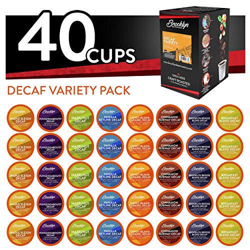 Brooklyn Beans Coffee for Keurig Coffee Pods Compatible with 2.0 K-Cup Brewers, Assorted Decaf Variety Pack, 40 Count (Pack of 1), BB DV40