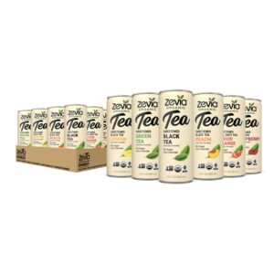 zevia organic sugar free iced tea, tea time variety pack, 12 ounce cans (pack of 12)