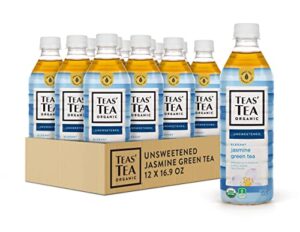 teas' tea unsweetened jasmine green tea 16.9 ounce (pack of 12) organic, sugar free, 0 calories