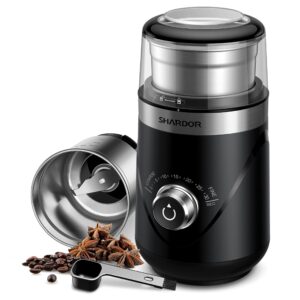 shardor adjustable coffee bean grinder electric, herb / spice grinder, espresso grinder with 1 removable stainless steel bowl, black