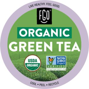 organic green tea k-cup pods, 24 pods by fgo - keurig compatible - naturally occurring caffeine, premium green tea is usda organic, non-gmo, & recyclable