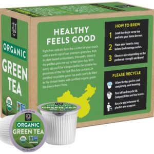 Organic Green Tea K-Cup Pods, 24 Pods by FGO - Keurig Compatible - Naturally Occurring Caffeine, Premium Green Tea is USDA Organic, Non-GMO, & Recyclable