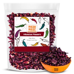 rico dried hibiscus flowers 4 oz, great for tea, jamaica tea - 100% natural flowers, cut and sifted packaged in resealable bag