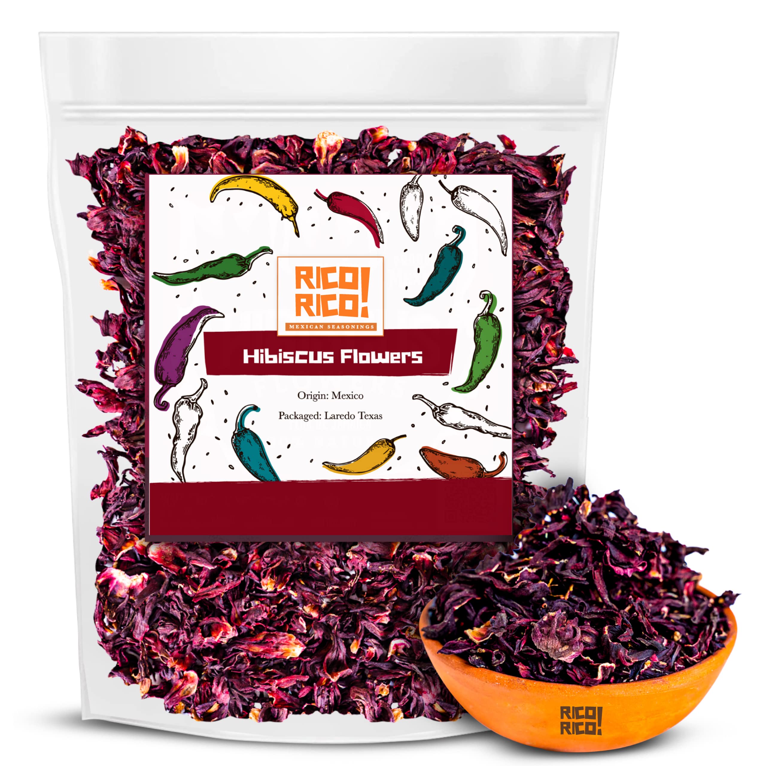 RICO Dried Hibiscus Flowers 4 oz, Great For Tea, Jamaica Tea - 100% Natural Flowers, Cut and Sifted Packaged In Resealable Bag