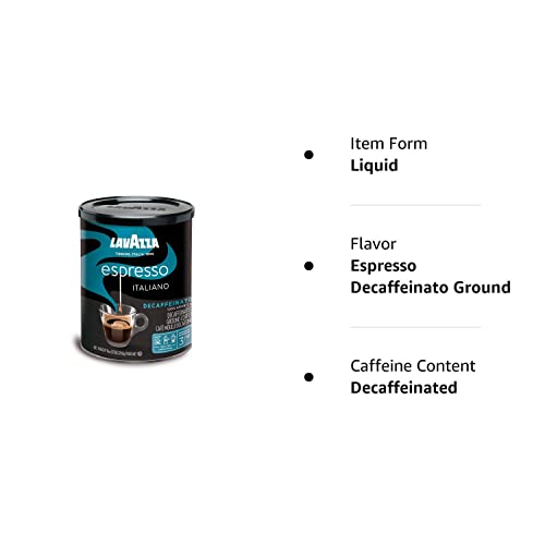 Lavazza Decaf Ground Espresso, Medium Roast, 8-Oz Cans (4 Pack) - Authentic Italian, Non GMO, Sweet & Fruity (Packaging May Vary)