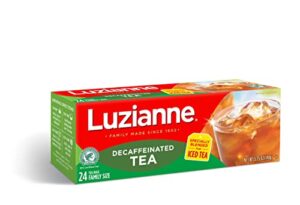 luzianne decaffeinated iced tea bags, family size, unsweetened, 144 tea bags (6 boxes of 24 count pack), specially blended for iced tea, clear & refreshing home brewed southern iced tea