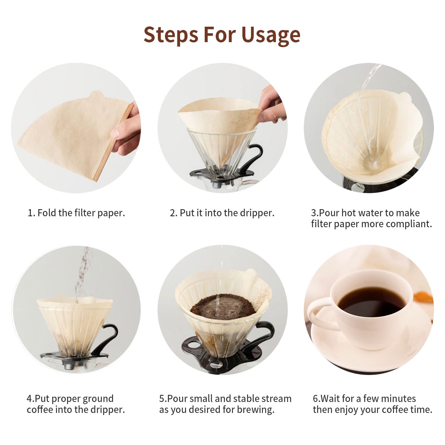 Coffee Filters, Size 02 Cone Filters, Disposable Natural Paper Filters 2-4 Cup, 2 Cone For Pour Over and Drip Coffee Maker (Unbleached，200)