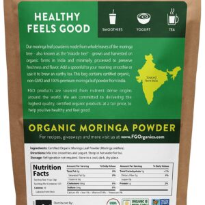 FGO Organic Moringa Oleifera Leaf Powder, 100% Raw from India, 16oz (Pack of 1)