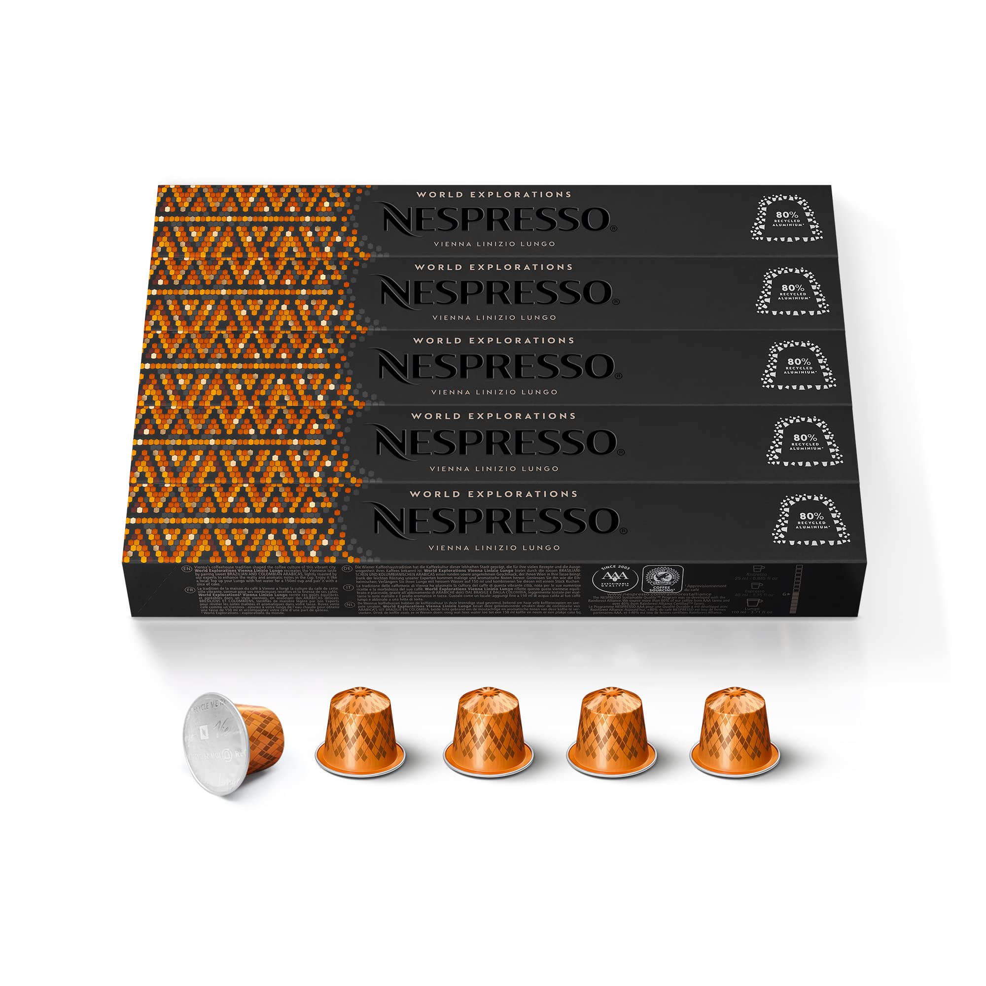 Nespresso Capsules OriginalLine, Vienna Linizio Lungo, Mild Roast Coffee, 50 Count Coffee Pods, Brews 3.7 Ounce (ORIGINAL LINE ONLY)