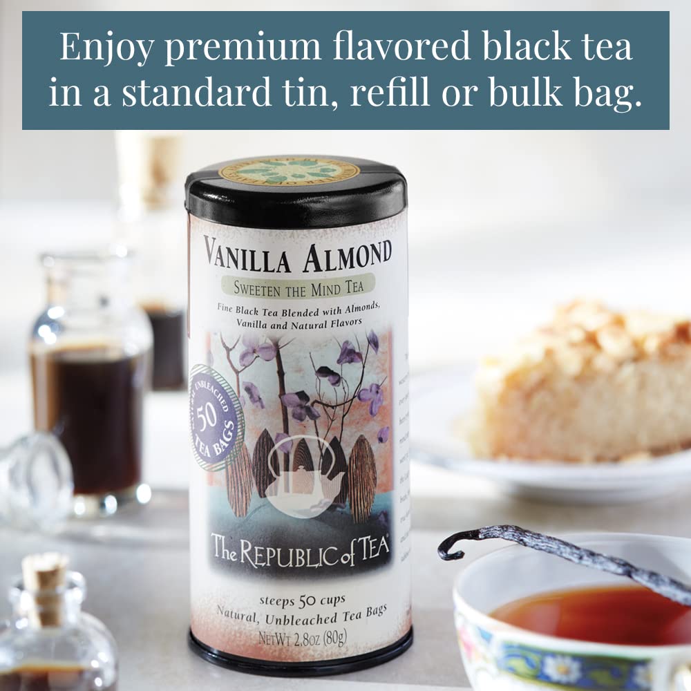 The Republic of Tea — Vanilla Almond Black Tea Tin, 50 Tea Bags, Naturally Caffeinated