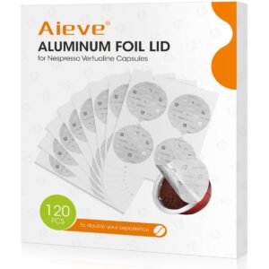 aieve aluminum foil seals lid for reusable nespresso pods vertuo compatible with nespresso refillable capsule (120pcs)