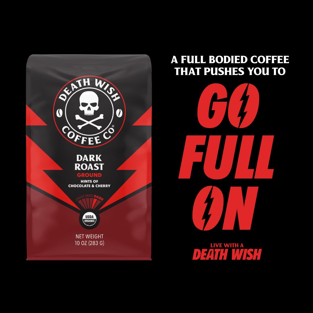 Death Wish Coffee Co., Single Serve Coffee - Extra Kick of Caffeine - 10 Each of Medium, Dark, and Espresso Roast - Mixed Roast Variety Pack