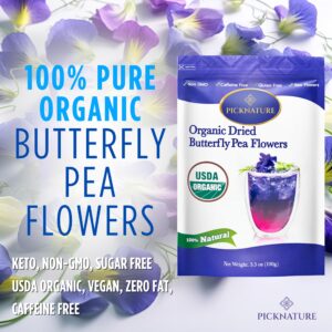 PICKNATURE Butterfly Pea Flower Tea Loose Leaf Freshly Picked from Thailand | 3.5 oz (300+ Cups) | Herbal Blue Tea Gifts | USDA Organic