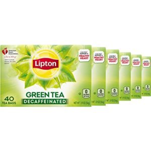 lipton decaffeinated green tea bags for health and wellness, hot or iced, 40 tea bags (pack of 6)