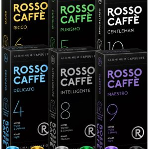 Rosso Coffee Capsules for Nespresso Original Machine - 60 Gourmet Espresso Pods Variety Pack - Compatible with Nespresso Original Line Machines (Variety 60)