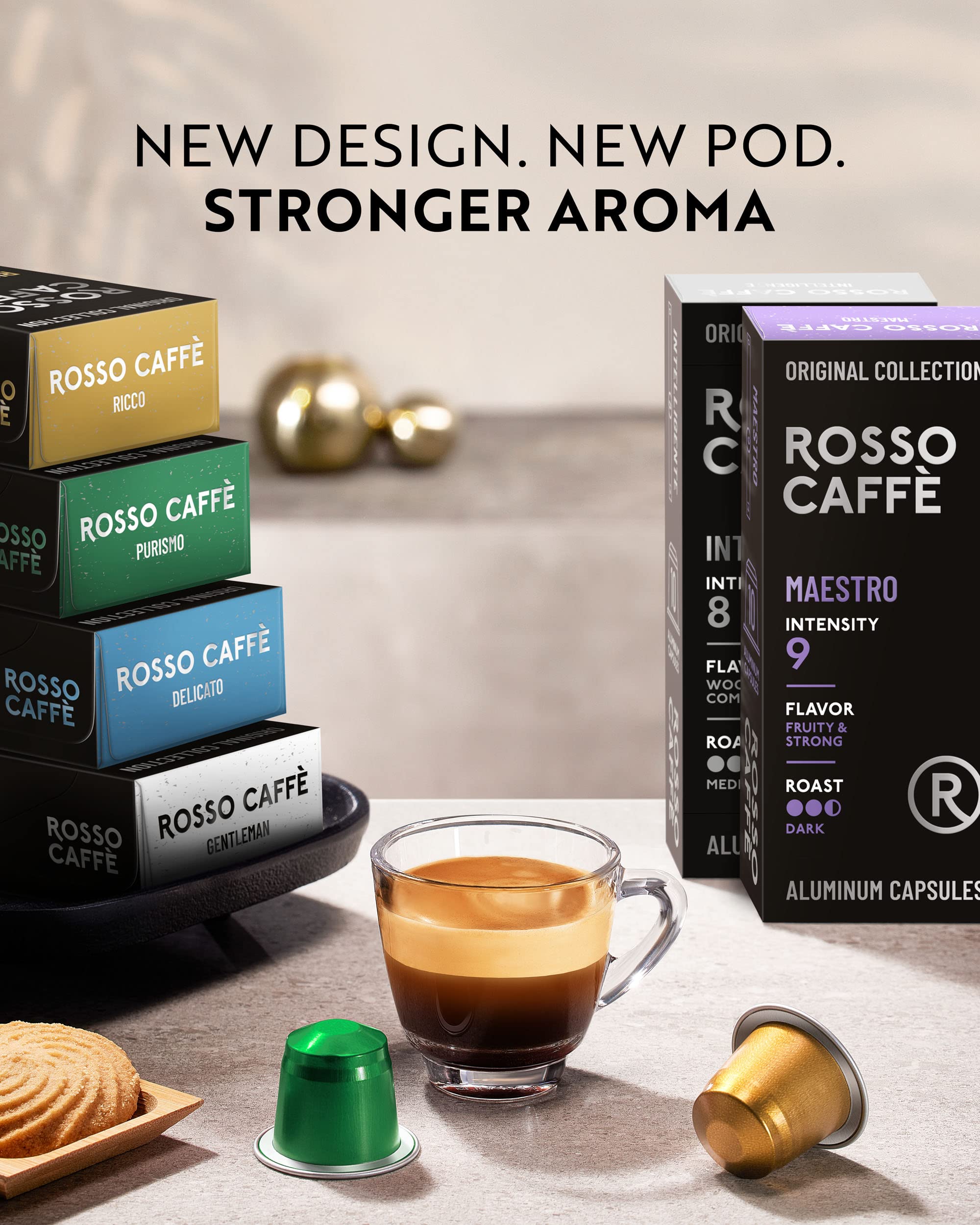 Rosso Coffee Capsules for Nespresso Original Machine - 60 Gourmet Espresso Pods Variety Pack - Compatible with Nespresso Original Line Machines (Variety 60)