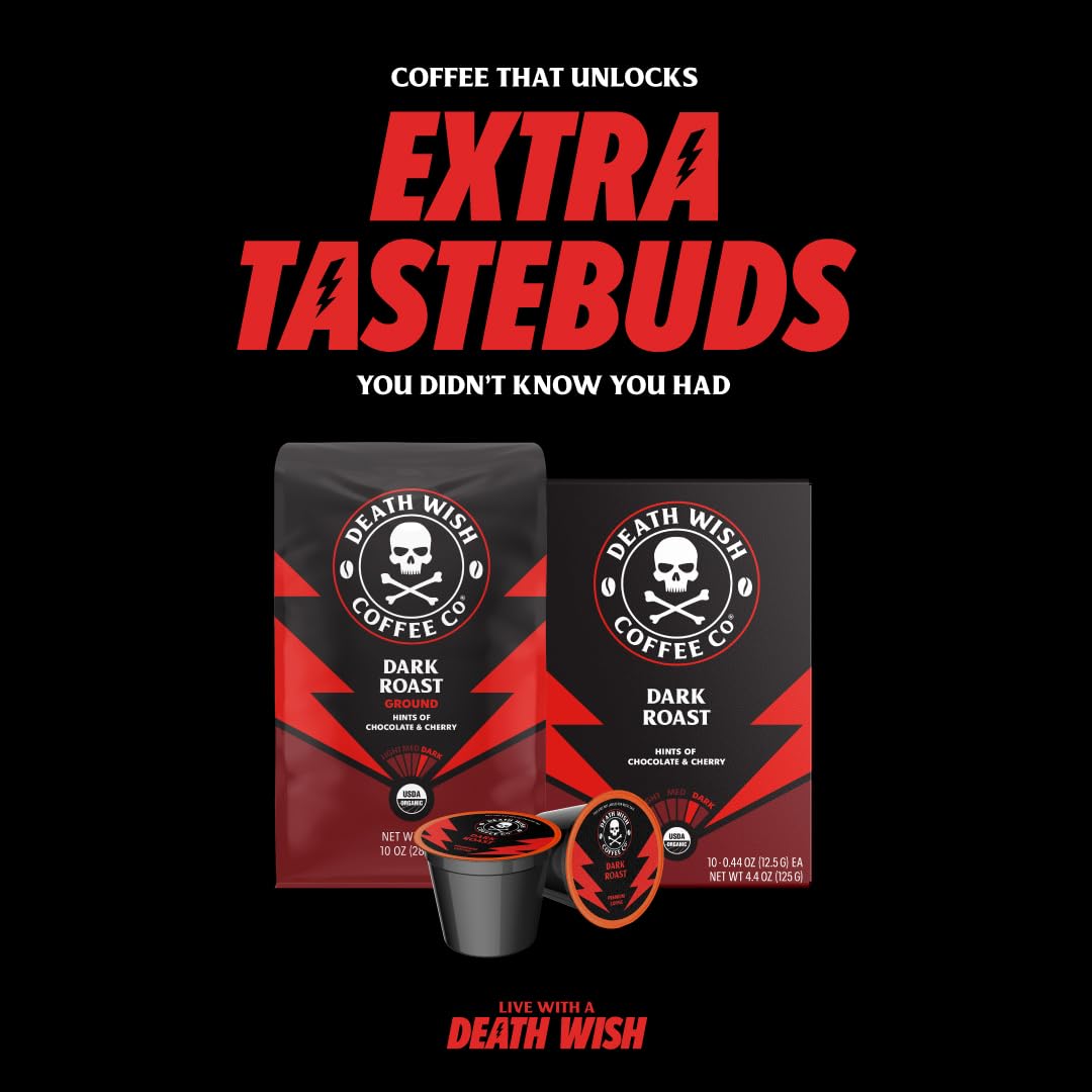 Death Wish Coffee Co. Single Serve Coffee Pods - Extra Kick of Caffeine - Blue and Buried: Blueberry Vanilla Flavored Coffee Pods