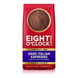 eight o'clock coffee dark italian espresso, 32 ounce (pack of 1) dark roast ground coffee, 100 % arabica, bold & chocolaty