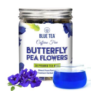 blue tea - butterfly pea flower - 30 pyramid tea bags | for food, iced tea, cooler, cocktails, mocktails | caffeine free herbal tea l gluten free, non-gmo