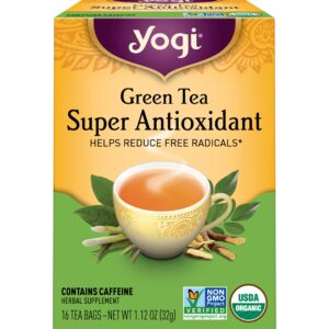 yogi tea green tea super antioxidant tea - 16 tea bags per pack (4 packs) - organic green tea for antioxidant support - includes green tea leaf, licorice root, jasmine green tea leaf & more