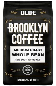 brooklyn coffee whole bean, classic medium roast (5lb) balanced, smooth, mellow - fresh bulk coffee beans roasted weekly in nyc