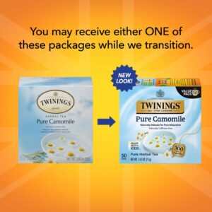 Twinings Pure Camomile Herbal Tea - Naturally Caffeine-Free Camomile Tea Bags Individually Wrapped, 50 Count Ea