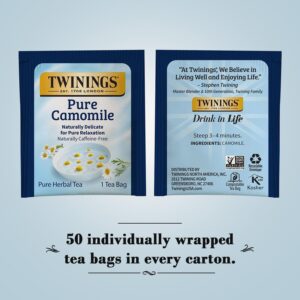 Twinings Pure Camomile Herbal Tea - Naturally Caffeine-Free Camomile Tea Bags Individually Wrapped, 50 Count Ea