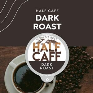 World's Best Half Caff Dark Roast Coffee 100ct. Solar Energy Produced Recyclable Single Serve Dark Roast Coffee Pods - 100% Arabica Coffee California Roasted, KCup Compatible