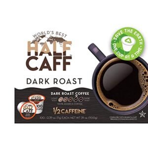 World's Best Half Caff Dark Roast Coffee 100ct. Solar Energy Produced Recyclable Single Serve Dark Roast Coffee Pods - 100% Arabica Coffee California Roasted, KCup Compatible