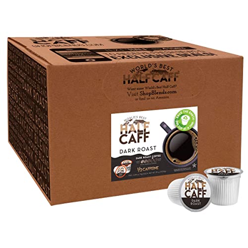 World's Best Half Caff Dark Roast Coffee 100ct. Solar Energy Produced Recyclable Single Serve Dark Roast Coffee Pods - 100% Arabica Coffee California Roasted, KCup Compatible