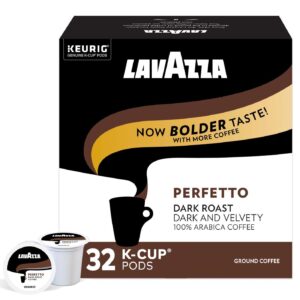 lavazza perfetto single-serve coffee k-cup® pods for keurig® brewer, 32 count, full-bodied dark roast with bold, dark flavor and notes of caramel, 100% arabica