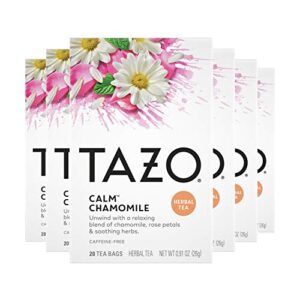 tazo calm chamomile tea bags, caffeine-free herbal tea bags, 20 count (pack of 6)