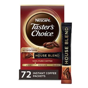 nescafe taster's choice, house blend light medium roast instant coffee, 12 boxes (72 packets)