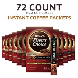 NESCAFE Taster's Choice, House Blend Light Medium Roast Instant Coffee, 12 boxes (72 packets)