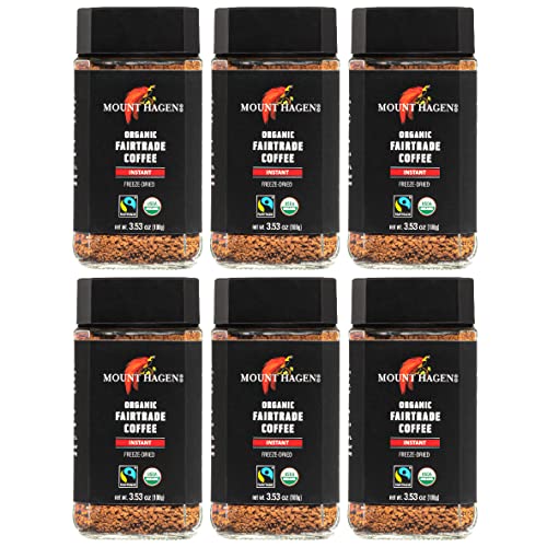 Mount Hagen 3.53oz Organic Freeze Dried Instant Coffee - 6 pack | Eco-friendly Coffee Made From Organic Medium Roast Arabica Beans | Fair-Trade Coffee Instant [6 x 3.53oz Jar]