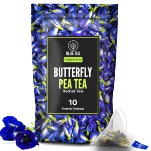 blue tea - butterfly pea flower tea - 10 tea bags (20 cups) | detox tea | direct from source - plant-based biodegradable tea bag | makes natural blue, iced tea, cooler, cocktails | premium zipper