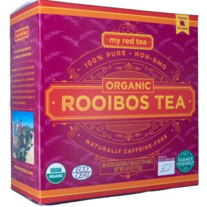 Rooibos Tea, USDA Certified Organic Tea, MY RED TEA. Tagless South African, 100% Pure, Single Origin, Natural, Farmer Friendly, GMO and Caffeine Free (80)