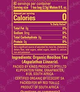 Rooibos Tea, USDA Certified Organic Tea, MY RED TEA. Tagless South African, 100% Pure, Single Origin, Natural, Farmer Friendly, GMO and Caffeine Free (80)