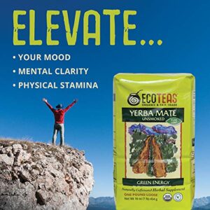 ECOTEAS - Organic Unsmoked Yerba Mate Tea Pure Loose Leaf 1Lb Detox Hi Caf Energy