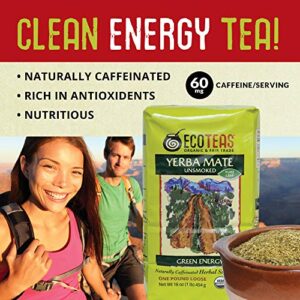 ECOTEAS - Organic Unsmoked Yerba Mate Tea Pure Loose Leaf 1Lb Detox Hi Caf Energy