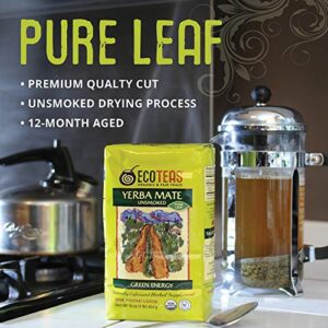 ECOTEAS - Organic Unsmoked Yerba Mate Tea Pure Loose Leaf 1Lb Detox Hi Caf Energy