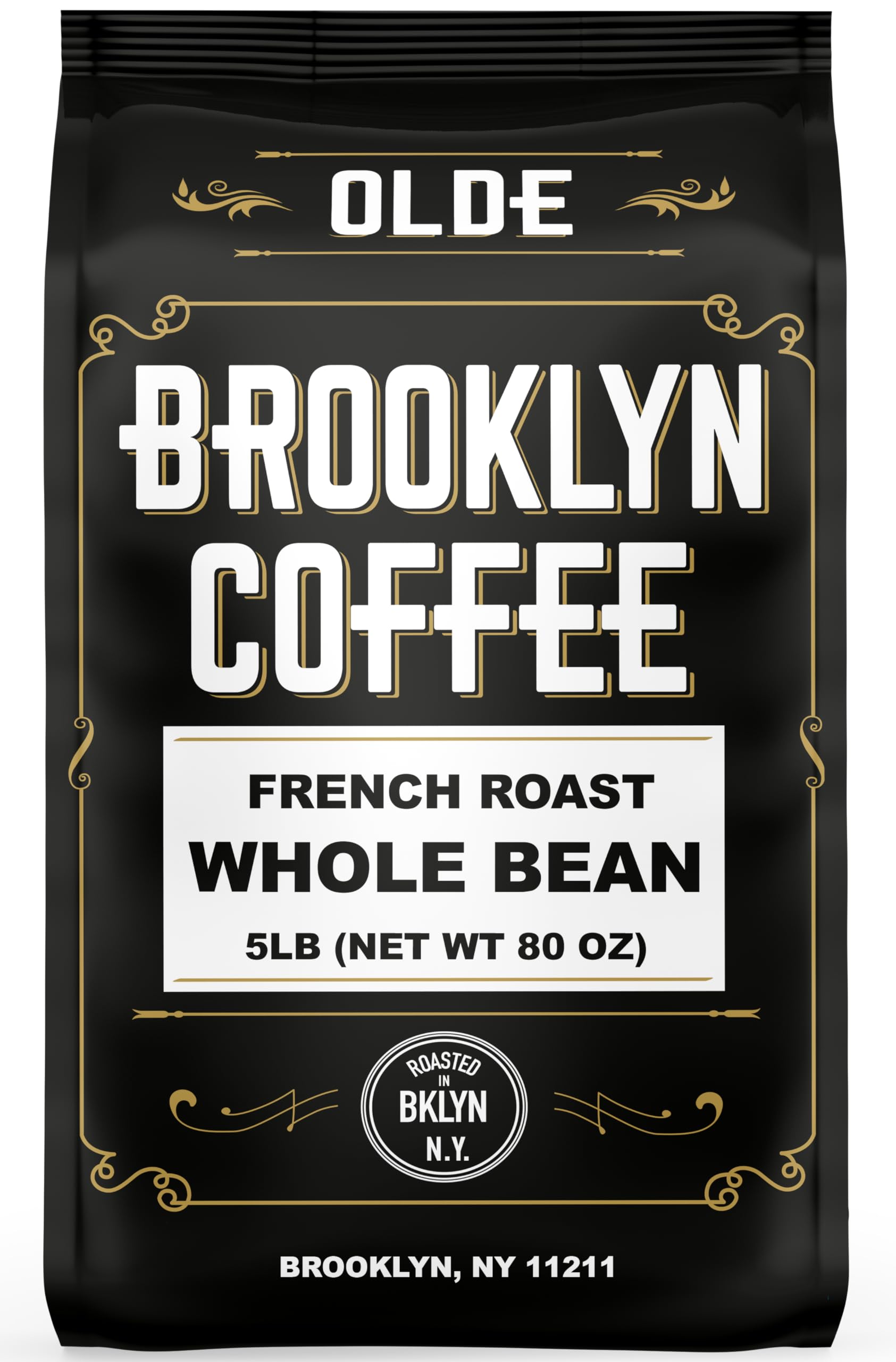 BROOKLYN COFFEE Whole Bean, French Dark Roast (5lb) Silky Smooth, Bold, Balanced - Fresh Bulk Coffee Beans Roasted Weekly in NYC