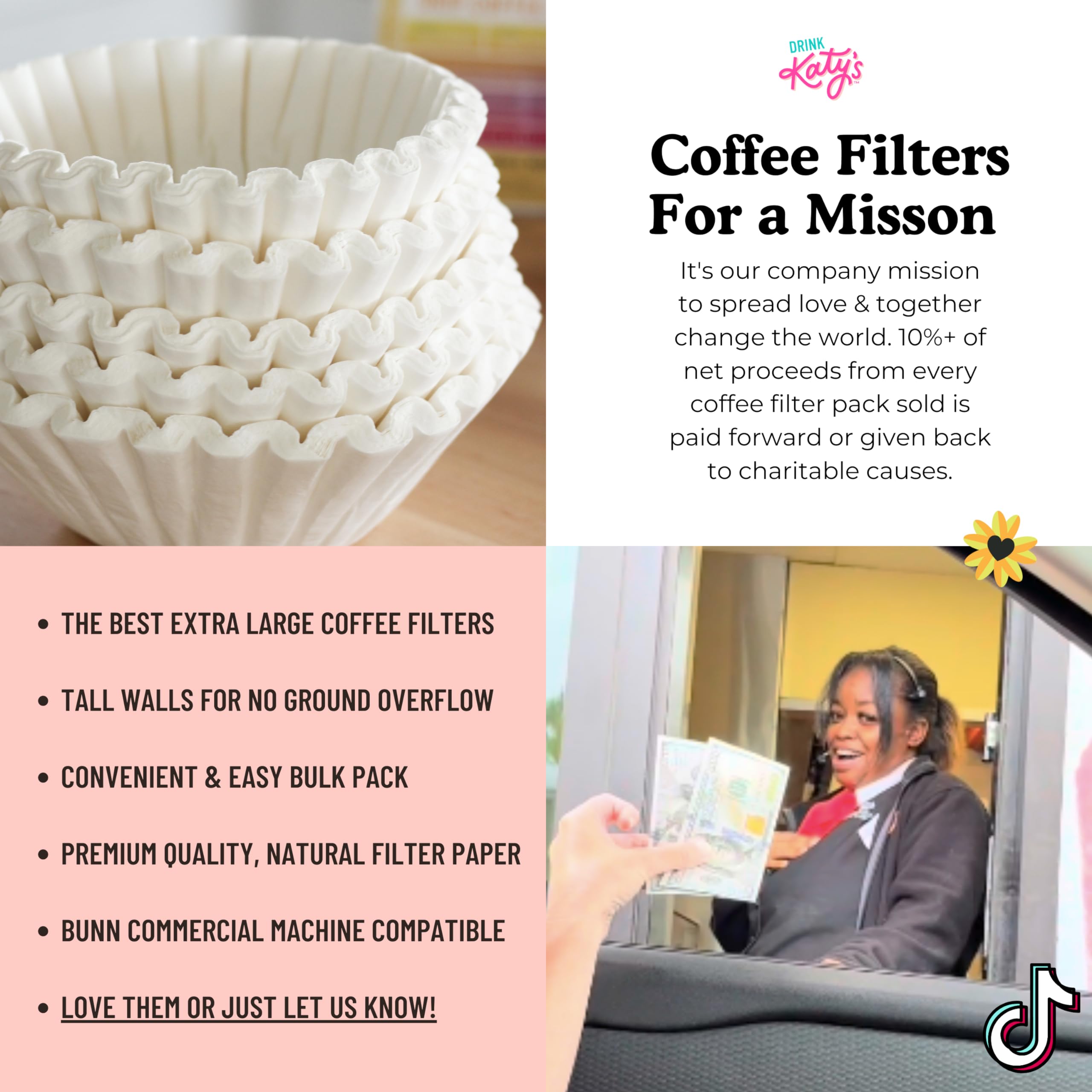 Drink Katy's Extra Large Coffee Filters (13 Inch x 5 Inch) Premium, Big, Tall Filters for Bunn 1.5 to 3 Gallon Commercial Coffee & Tea Machines, Proudly Woman-Owned (Bulk Pack)