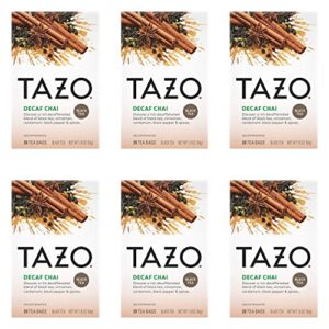 tazo decaffeinated chai tea bags, 20 count (pack of 6)