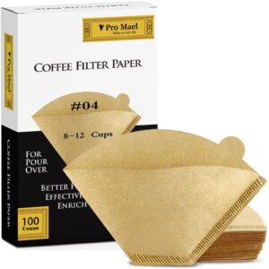 pro mael #4 cone coffee filters paper disposable for pour over and drip coffee maker, better filtration no blowouts, made from unbleached natural filter paper (100 count)