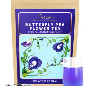 TeeLux Butterfly Pea Flower Tea, Non-GMO, Pure Natural Butterfly Pea Tea, Premium Dried Butterfly Pea Flower for Blue & Purple Drinks and Food Coloring, 1.76 Oz