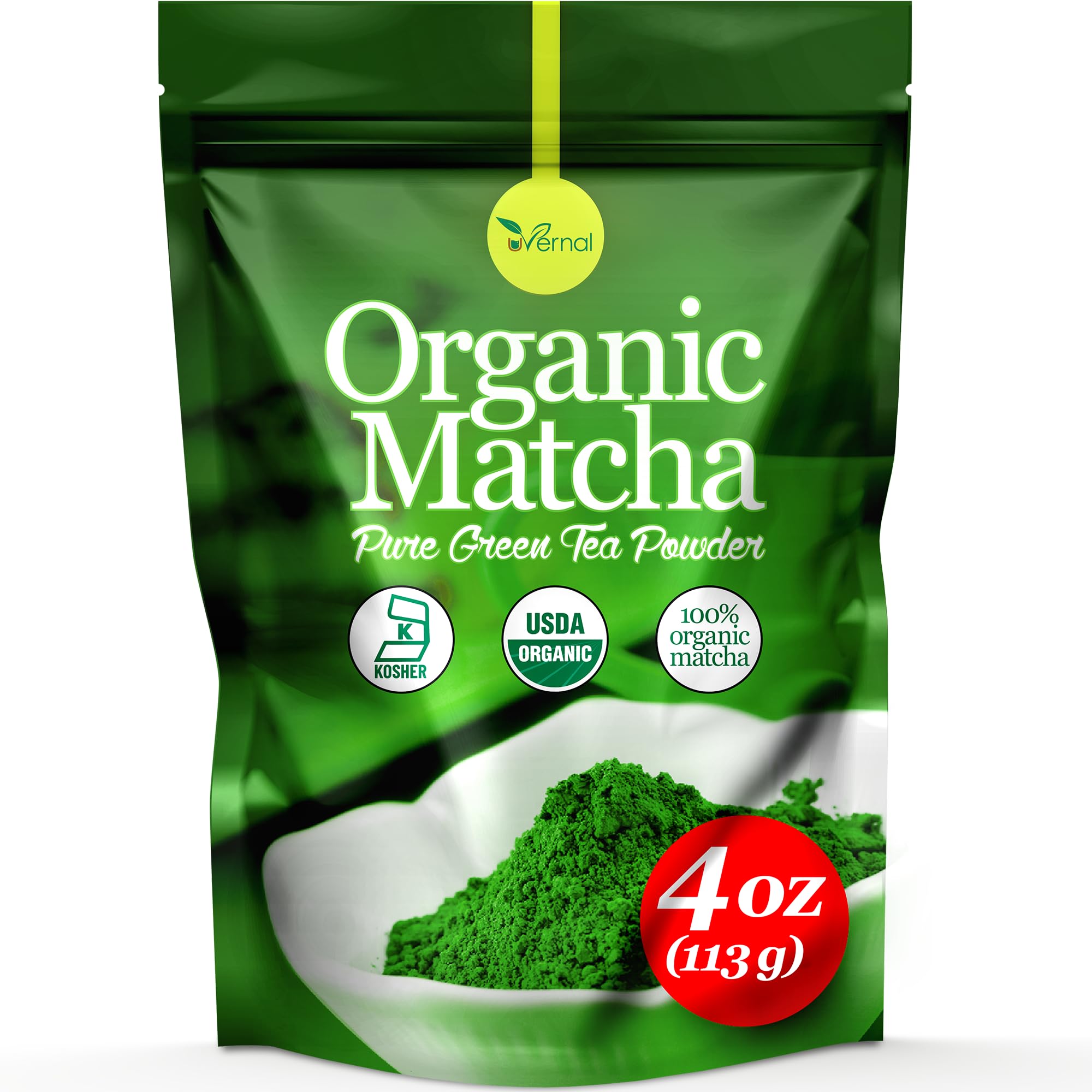 uVernal Organic Matcha Green Tea Powder - 100% Pure Matcha for Smoothies Latte and Baking Easy to Mix - 4oz