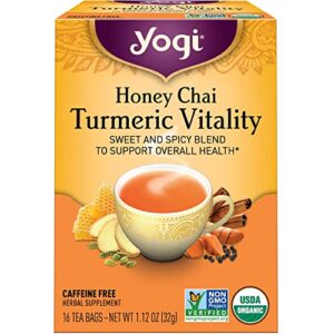yogi tea honey chai turmeric vitality tea - 16 tea bags per pack (4 packs) - organic tea to support overall health - includes cinnamon bark, turmeric root, cardamom pod, ginger root & more